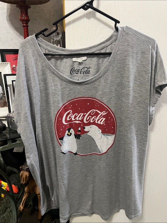 Coca Cola Tops - Coca-Cola Grey Tee with Red Logo and Polar Bear Graphic
